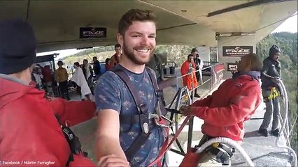 Bungee jumper gets unexpected thrill as PHONE falls from pocket