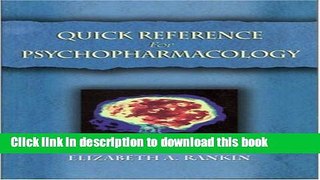 New Book Quick Reference for Psychopharmacology