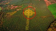 Mysterious Giant Celtic Cross Spotted by Drone Growing In Irish forest
