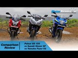 Pulsar AS 150 vs Suzuki Gixxer SF vs Yamaha Fazer V2 - Comparison Review | MotorBeam