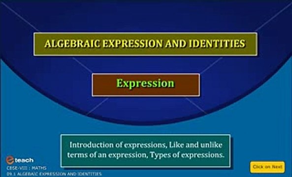 Smart eTeach-CBSE CLASS VIII MATHS ALGEBRAIC EXPRESSIONS AND IDENTITIES