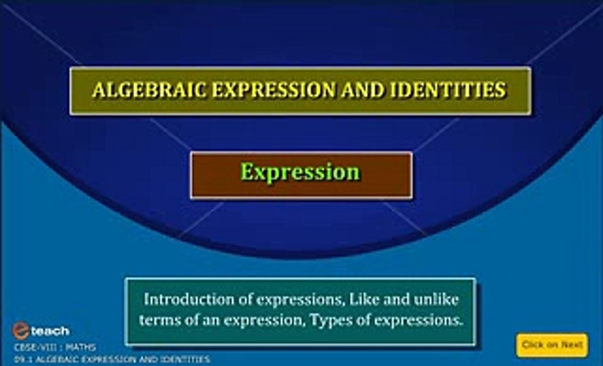 Smart eTeach-CBSE CLASS VIII  MATHS ALGEBRAIC EXPRESSIONS AND IDENTITIES
