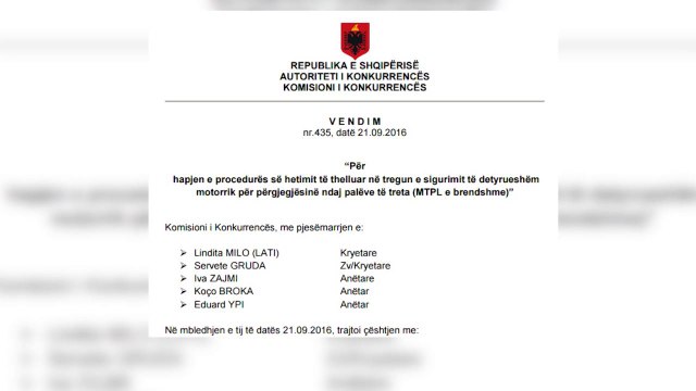 RRITJA E SIGURACIONIT TE MAKINAVE, AUTORITETI I KONKURRENCES HETIM TE THELLUAR KOMPANIVE LAJM