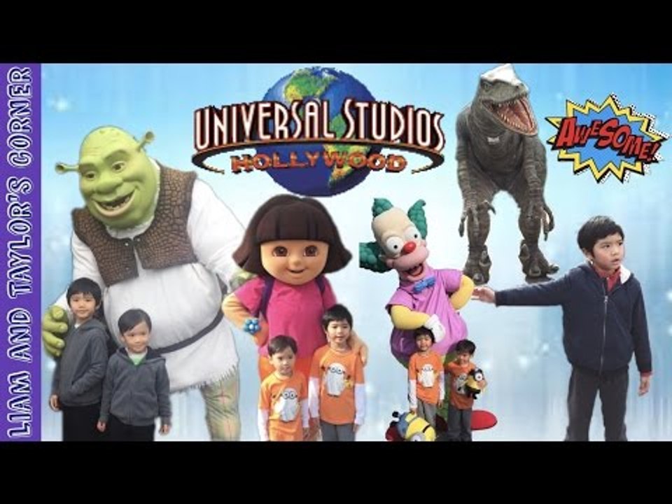 UNIVERSAL STUDIOS Meet SHREK and DONKEY, DORA, RAPTOR ENCOUNTER, KRUSTY | Liam and Taylor's Corner
