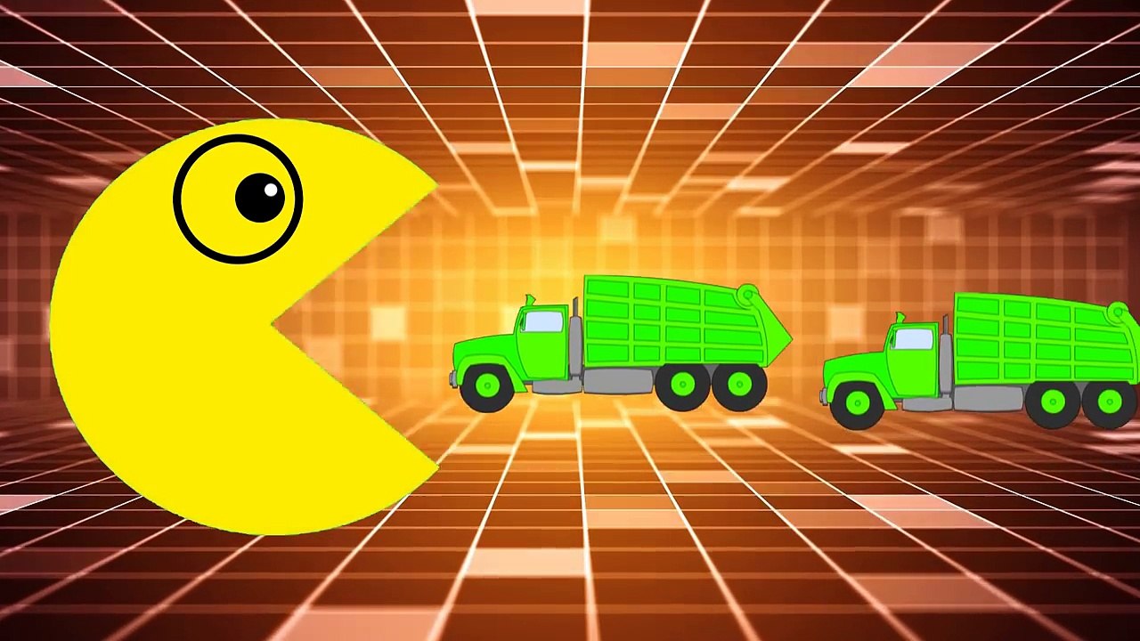 Learn Colors With Pacman For Kids - Garbage Trucks - Funny Video For Kids