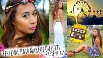 Coachella Inspired Festival Hair Makeup and Outfits!  Hot Day Essentials!