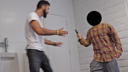 AIRHORN BATHROOM PRANK IN THE HOOD PART 2!