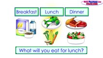 “Breakfast, Lunch, Dinner” (Level 2 English Lesson 16) CLIP - Kids Food, English Words, Meals