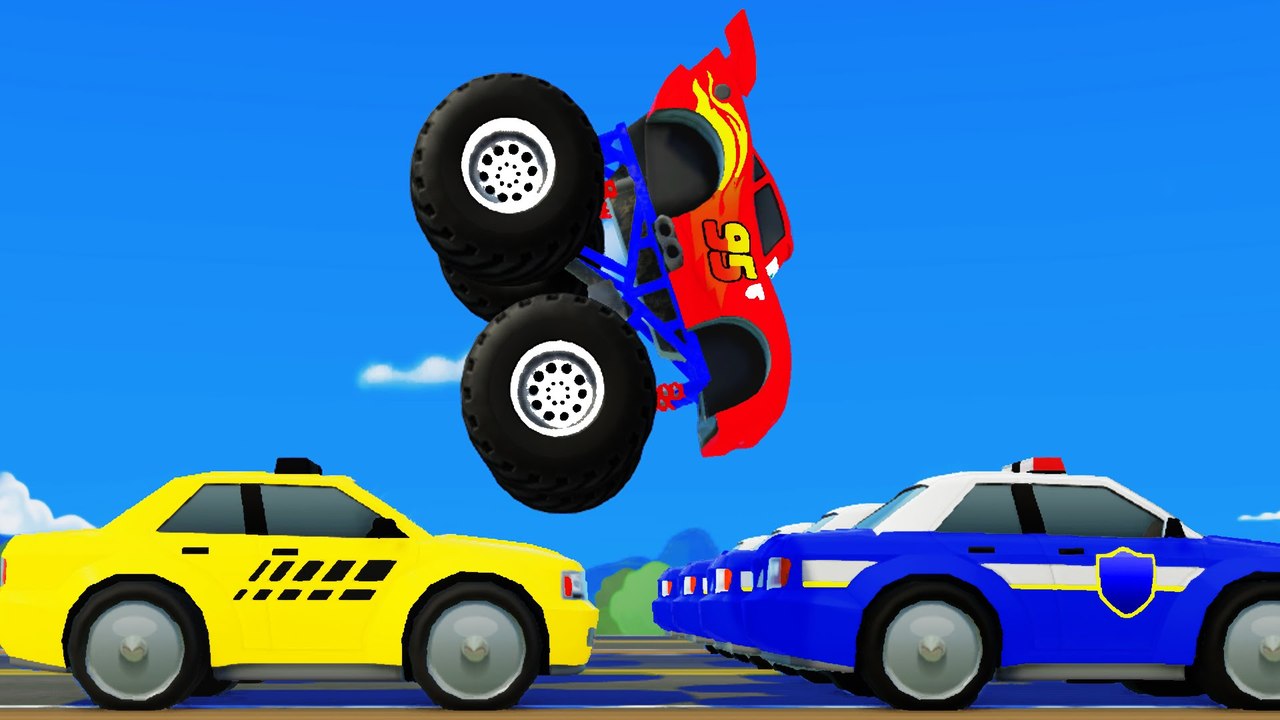 MCQUEEN MONSTER TRUCK Destroy COLORS CARS + HULK SMAH PARTY w- Spiderman & Children Nursery Rhymes