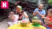 Арбуз ЧЕЛЛЕНДЖ у Кати и Макса взрываем арбуз резинками мальчики против девочек Веселое новое видео для детей 2016