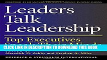 New Book Leaders Talk Leadership: Top Executives Speak Their Minds