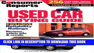 New Book Consumer Reports Used Car Buying Guide 2003