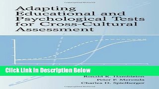 [Get] Adapting Educational and Psychological Tests for Cross-Cultural Assessment Free PDF