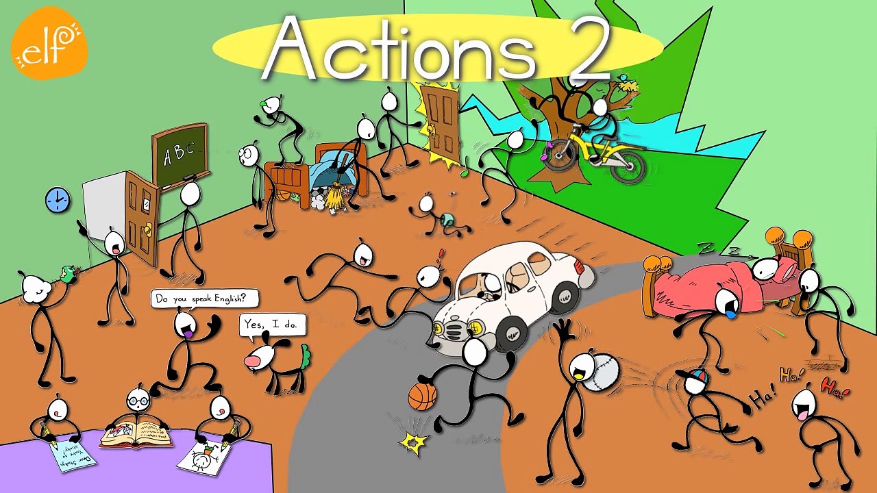 Actions 2 Verbs with Lyrics for Children - Elf Learning - ELF Kids Videos