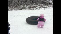 Dog Slides Across the Snow !