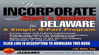 Collection Book How to Incorporate and Start a Business in Delaware
