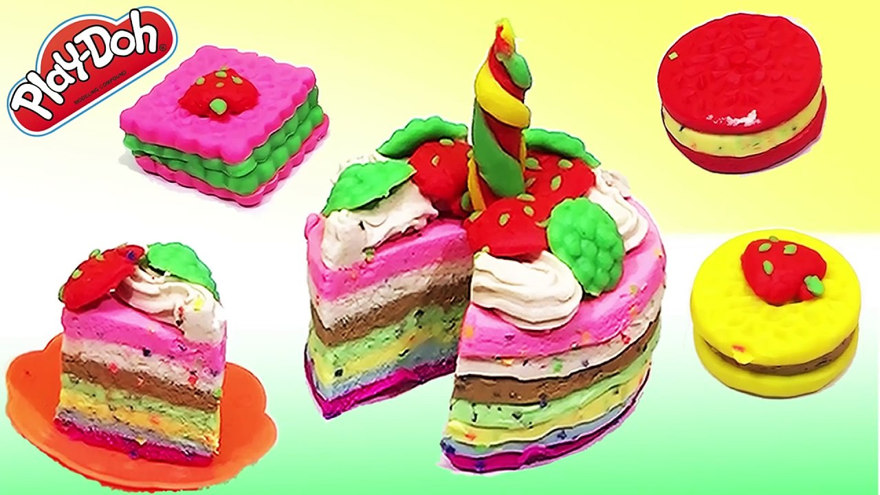 Play doh birthday cake  - Create cream cookie cake for peppa pig español & en toys