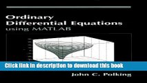 Read MATLAB Manual, Ordinary Differential Equations (MATLAB Curriculum Series)  PDF Free