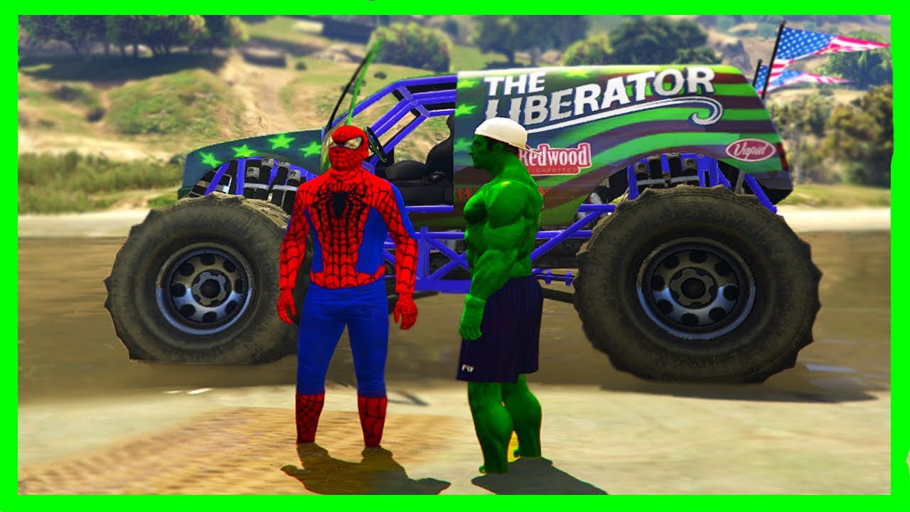 Marvel Spider Man & Hulk Hogan, BIG Monster Truck Funny Race - Kids Songs, Nursery Rhymes w action