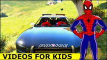 Police Cars for Kids with Funny Cartoon Spiderman Policeman & Nursery rhymes Songs