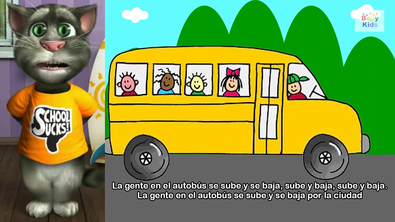 Las Ruedas Del Autobús Canción Infantil, Video para Niños, Canta Gato Tom
