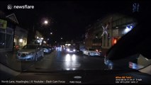 Man crosses street to close to car and gets foot run over
