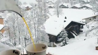 Switzerland offering hot tea in cold christmas