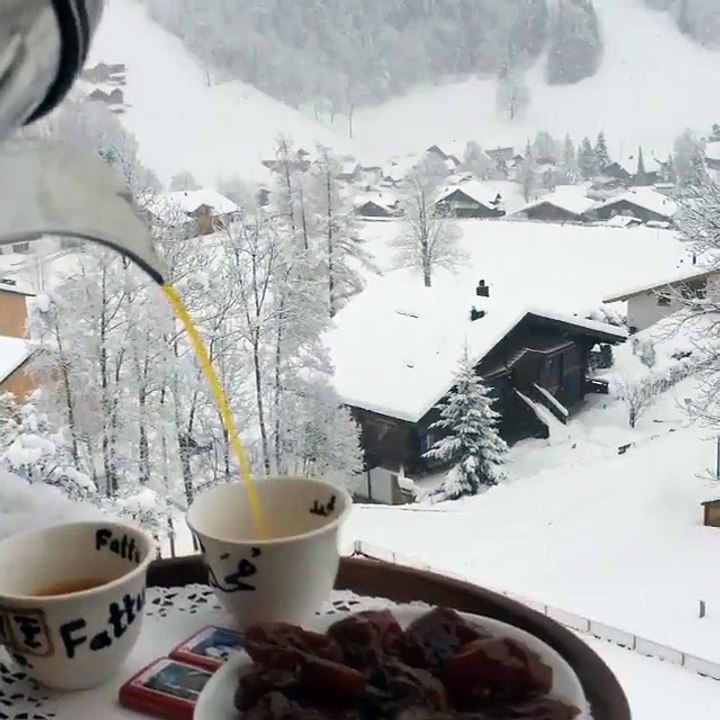Switzerland offering hot tea in cold christmas