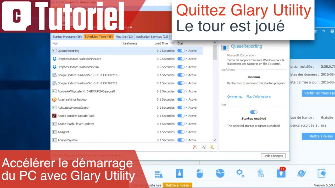 Tuto Glary Utility : comment accélérer la vitesse de démarrage de son PC