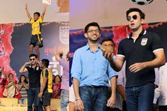 Ranbir breaks the dahi handi on Janamashtami