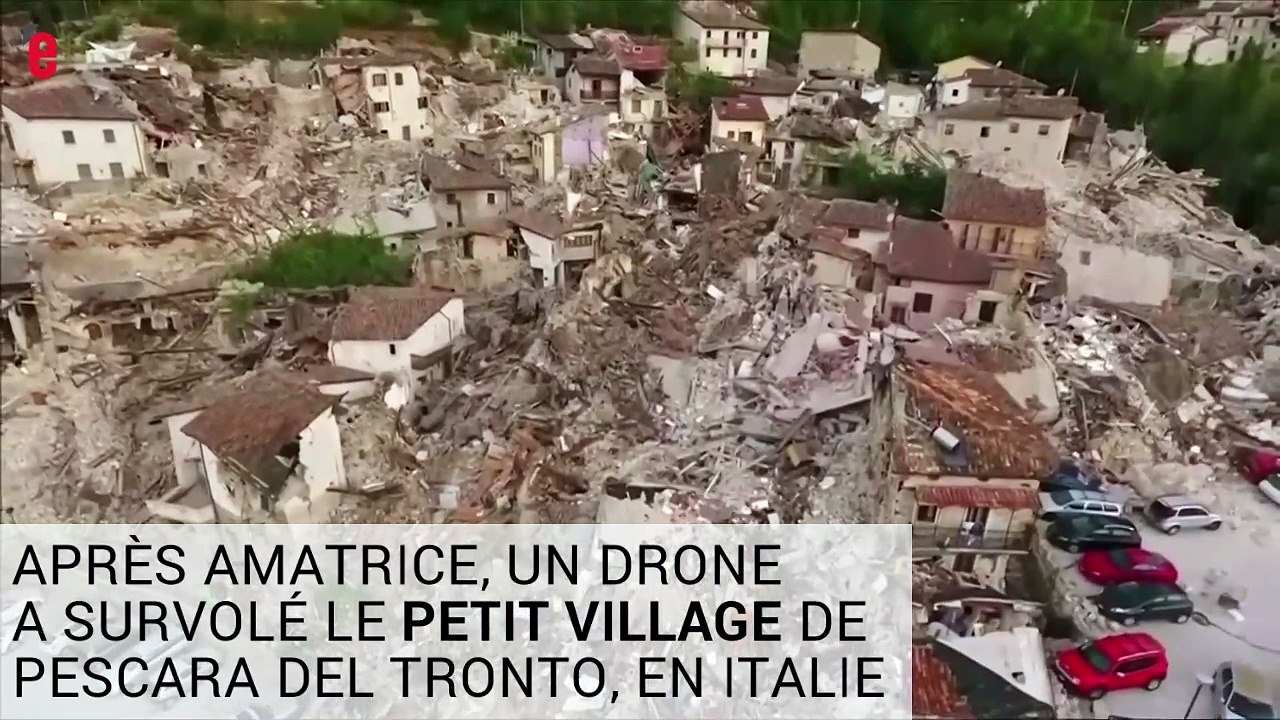 Italie: un drone survole Pescara del Tronto, un village détruit par le séisme