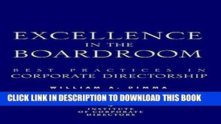 New Book Excellence in the Boardroom: Best Practices in Corporate Directorship