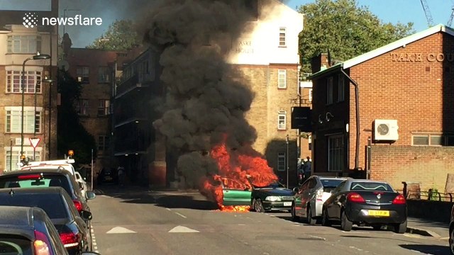 Car on fire in Hoxton, London