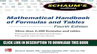 New Book Schaum s Outline of Mathematical Handbook of Formulas and Tables, 4th Edition: 2,400