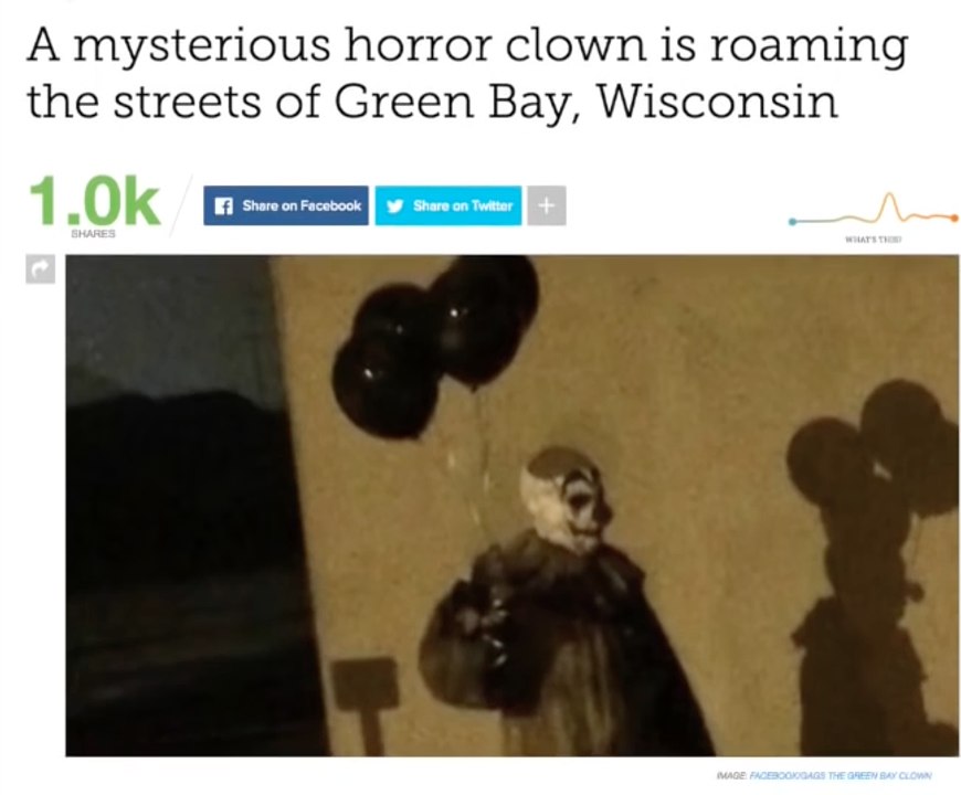 Creepy clown spotted walking around town in Wisconsin