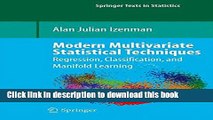 Read Modern Multivariate Statistical Techniques: Regression, Classification, and Manifold Learning