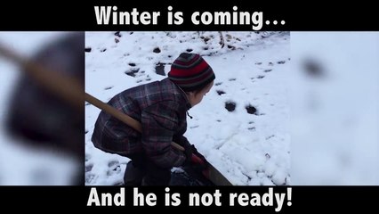 Funny Kid Struggles With Shoveling Snow