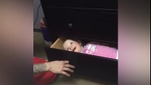 Funny Dad playing Hide And Seek with Cute and Funny Baby.