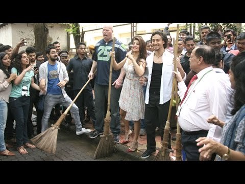 Tiger Shroff, Jacqueline Fernandez & Nathan Jones Sweep Mumbai Streets - A Flying Jatt