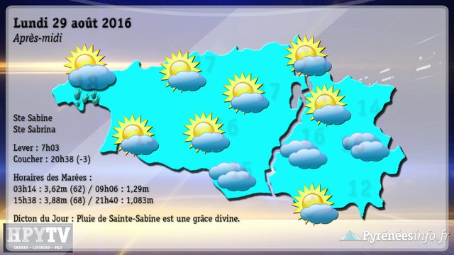 [HPyTv Pyrénées] La Météo de Tarbes Pau Lourdes (29 aout 2016)