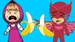 Masha And The Bear with PJ Masks Catboy Gekko Owlette Crying in Prison policeman banana pa