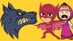 Masha And The Bear with PJ Masks Catboy Gekko Owlette Crying when saw the Wolf