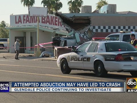 Police investigating after 2-car crash sends car into Glendale business
