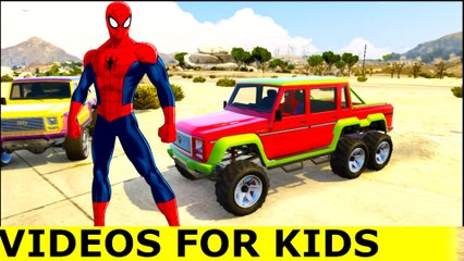 Color Cars with 6 Wheels for Kids in Spiderman Cartoon for Children with Nursery Rhymes Songs