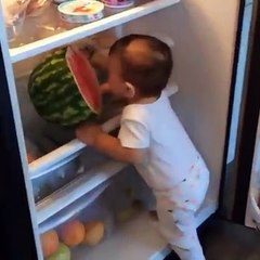awww he really loves watermelon.
