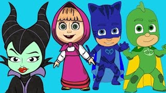 Masha And The Bear with PJ Masks Catboy Gekko Owlette against Maleficent parody - Masha An
