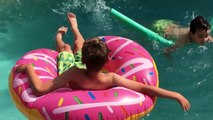 Doughnut Challenge - Giant Donut Pool Float Unboxing - Pool Toys - Pool Party Toys