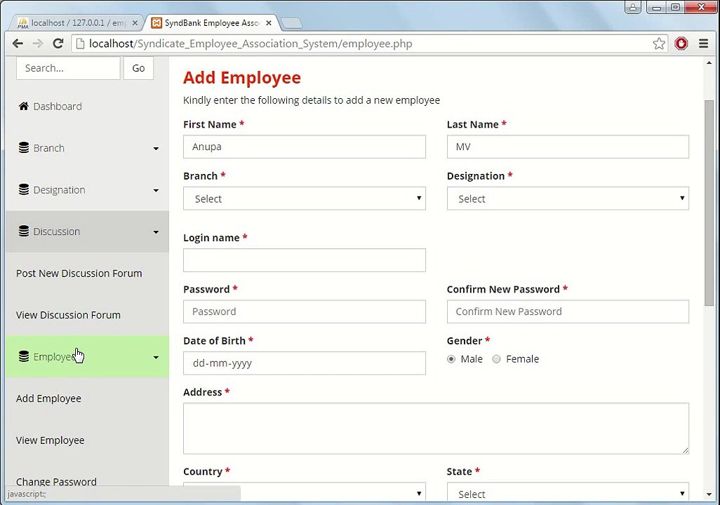 24X7 Bank Employee Association System