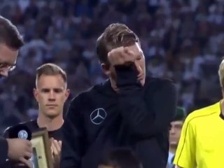 Bastian Schweinsteiger crying before his last game for Germany vs Finland