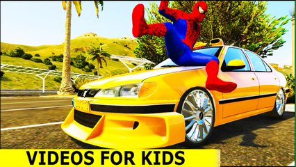 COLORS TAXI CARS and SPIDERMAN Driver in Cartoon For Kids and Nursery Rhymes Songs For Children